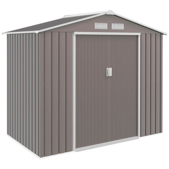 7' x 4' x 6' Outdoor Storage Shed Metal Garden Tool Storage Shed with Sloped Roof - Gray / White