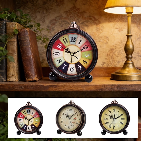 Vintage Analog Clock with Night Light, Silent Non-Ticking Battery Operated Desk Clock for Bedroom Bedside Table and Office