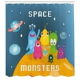 thumbnail image 2 of Alien Shower Curtain, Space Monsters Calligraphy and Colorful Bizarre Beings on the Moon, Fabric Bathroom Set with Hooks, 69W X 84L Inches Extra Long, Slate Blue and Multicolor, by Ambesonne, 2 of 2