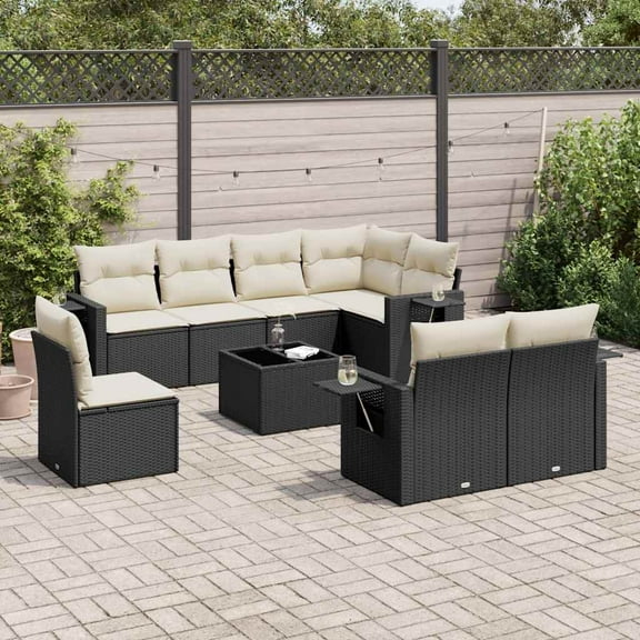 vidaXL Garden Sofa Set Black PE Rattan, Powder-Coated Steel 9-Piece