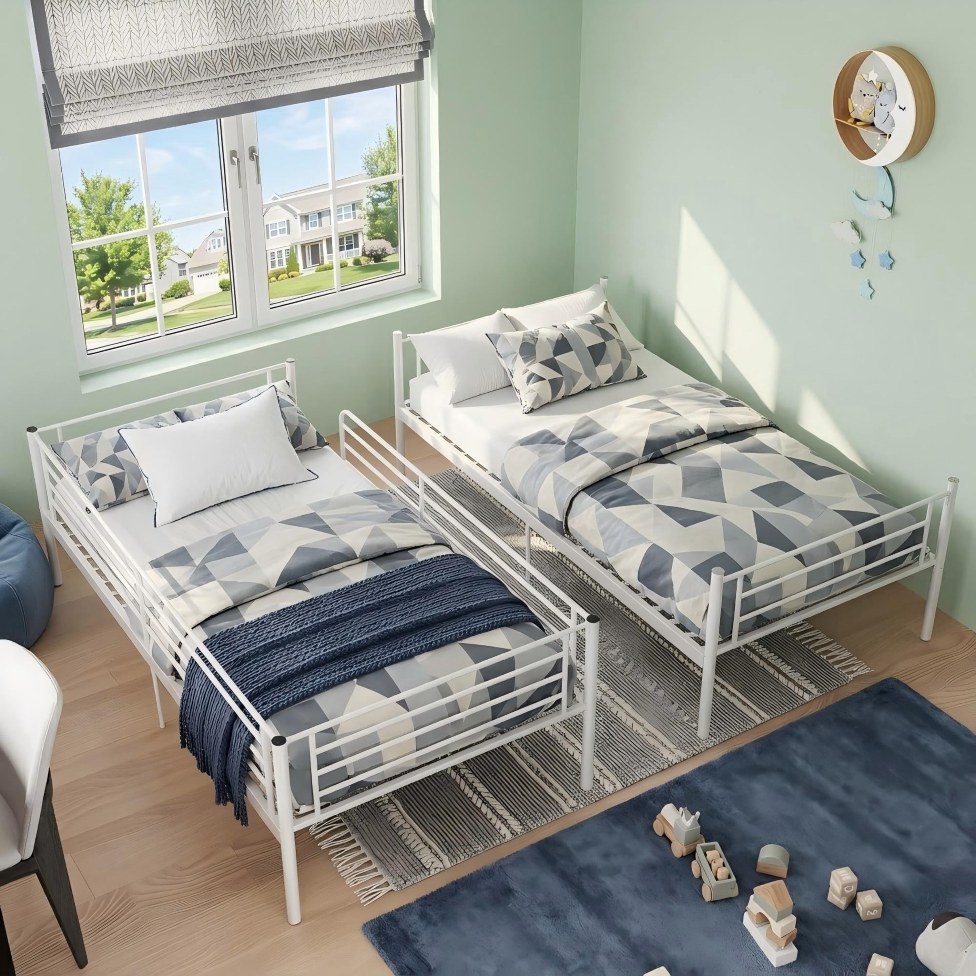 Aukfa Twin over Twin Metal Bunk Bed, Heavy Duty Convertible Bunk Bed Frame Separates into 2 Twin Beds, White
