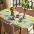 thumbnail image 3 of Spring Easter Table Cloths for 4 Foot Rectangle Tables, Yellow Plaid Bunny Colorful Eggs Floral Patio Waterproof Elastic Fitted Tablecloths, Washable Rectangular Table Cover for Camping, 3 of 8