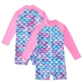 thumbnail image 4 of WOLLED Toddler Kids Girls Swimsuit Upf 50+ Rash Guard One Piece Zipper Swimwear Long Sleeve Bathing Suit 4-12T, 4 of 9