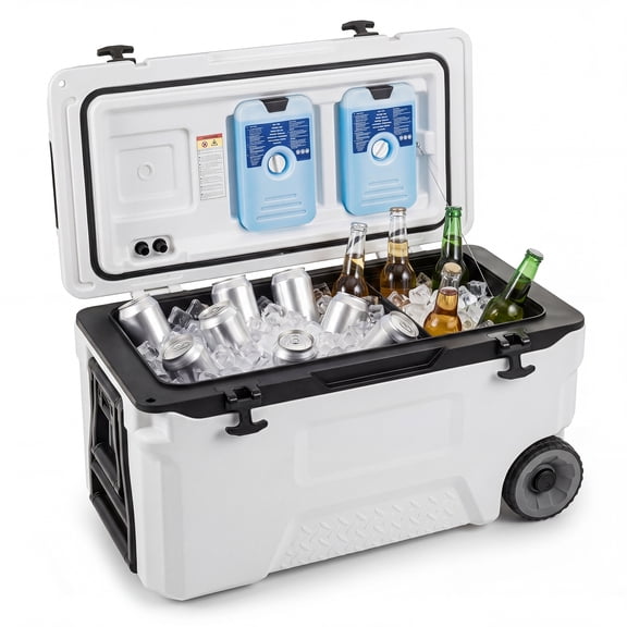 Gymax 53 QT Insulated Hard Cooler w/Wheels Handles Bottle Opener Fish Ruler for Picnic White