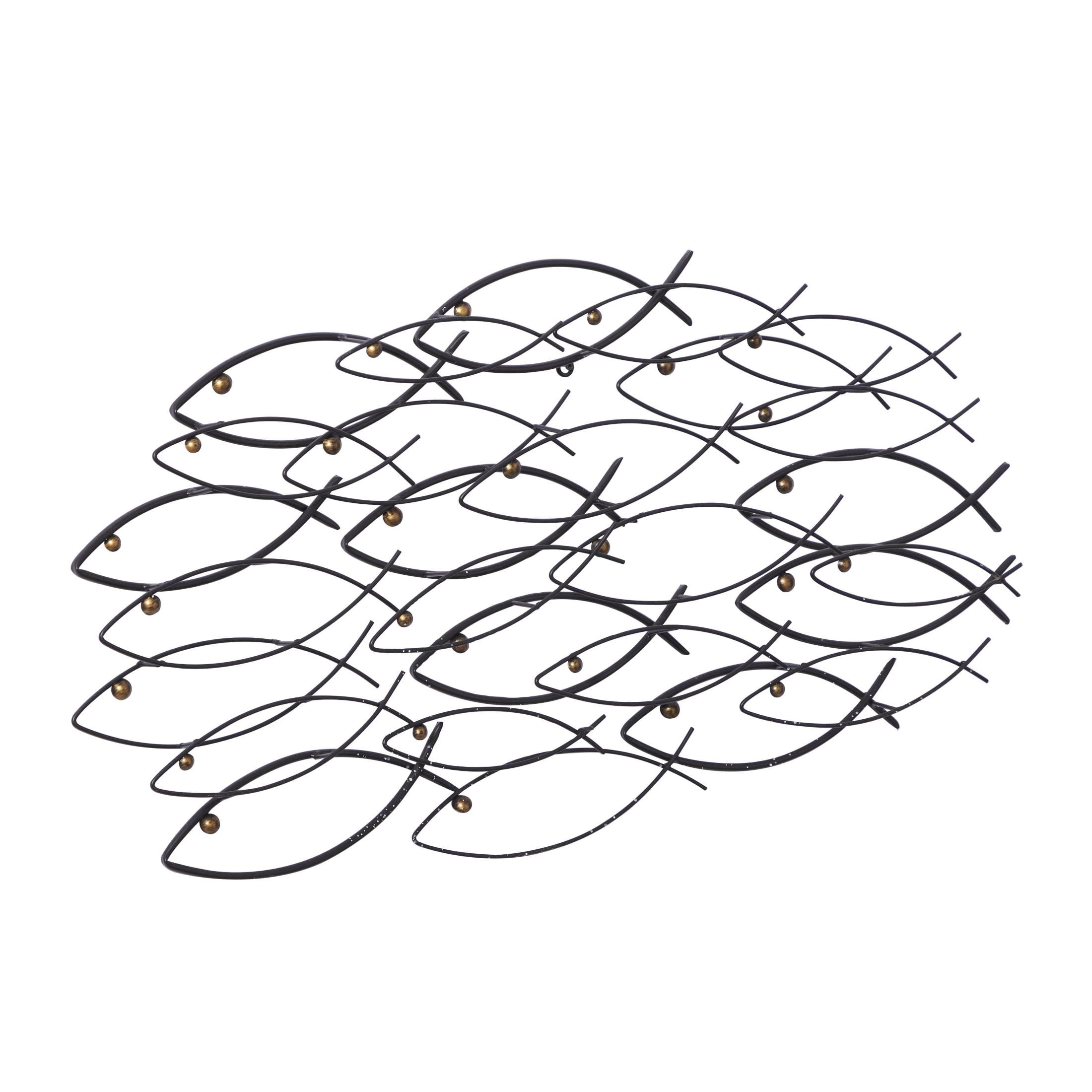 DecMode Coastal Metal School of Fish Wall Décor with Dark Gray and Silver Metal Finish, Set of 36"W x 19"H