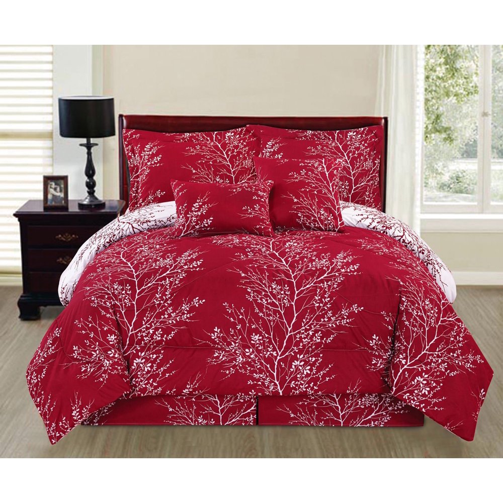 Natural Green 6 piece Branches Reversible Printed Soft Oversized Queen