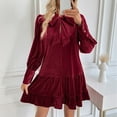 thumbnail image 5 of MaFYtyTPR Women's Temperament Velvet Dress Fashion Solid Color Bow Long Sleeve Loose Elegant Evening Dresses Red L, 5 of 5