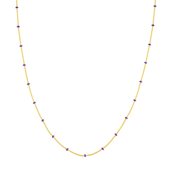14k Yellow Gold Lilac Enamel Bead Adjustable Saturn Chain Necklace 18 Inch Chain Necklace for Women and Men