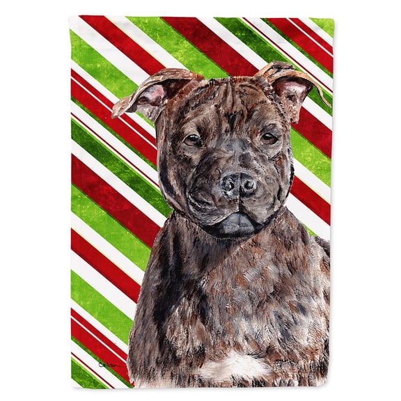 Staffordshire Bull Terrier Staffie Candy Cane Christmas Flag Canvas House Size