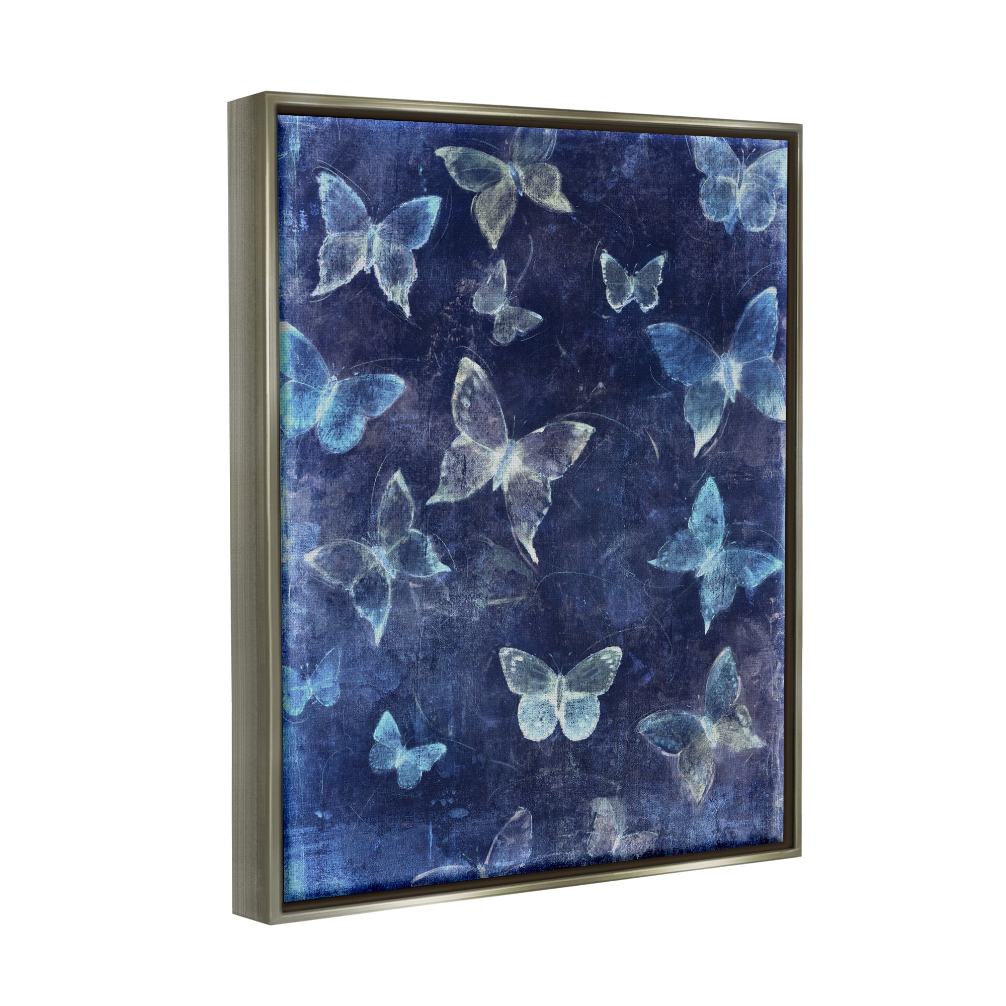 Stupell Industries Blue Modern Butterflies Animals & Insects Painting Gray Floater Framed Art Print Wall Art, 17 x 21