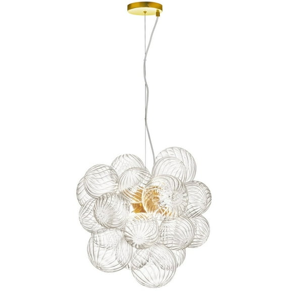 Dainolite 6 Light Halogen Pendant Aged Brass with Clear Spiral Glass