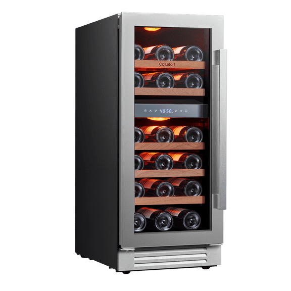 Ca'Lefort 28 Bottle Wine Refrigerator and Cooler, 15 inch Dual Zone Wine Fridge with Tempered Glass Door for Home/Office(Left Opening), Built-in & Freestanding