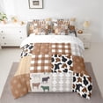 thumbnail image 3 of Manfei Cowhide Print 7 Pieces Bedding Comforter Set,Retro Aztec Geometric Full Bedding Set,Brown Plaid Grid Fitted Sheet Flat Sheet For Teens,Super Cozy Room Decor Reversible, 3 of 9