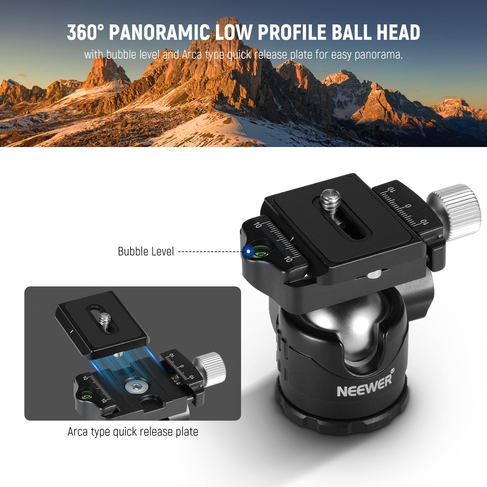 Neewer TP-AAM521 20" Mini Tripod - 360° Ball Head, 11lb Load, w/Quick Shoe Plate, for DSLR/Camcorder