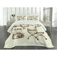thumbnail image 3 of Ambesonne Movie Theater Quilted Bedspread Set 3 Pcs, Vintage Set, Queen Size, Beige Brown, 3 of 5