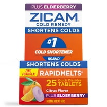 Zicam Zinc RapidMelts Homeopathic Cold Shortening Tablets, Elderberry Citrus, 25 Count