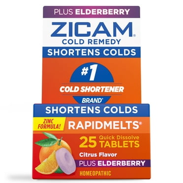 Zicam Zinc RapidMelts Homeopathic Cold Shortening Tablets, Elderberry Citrus, 25 Count