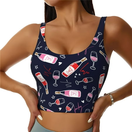 Jgfou Love Wine Print Womens Sports Bra - Padded Workout Sports Bras Crop Tank Top