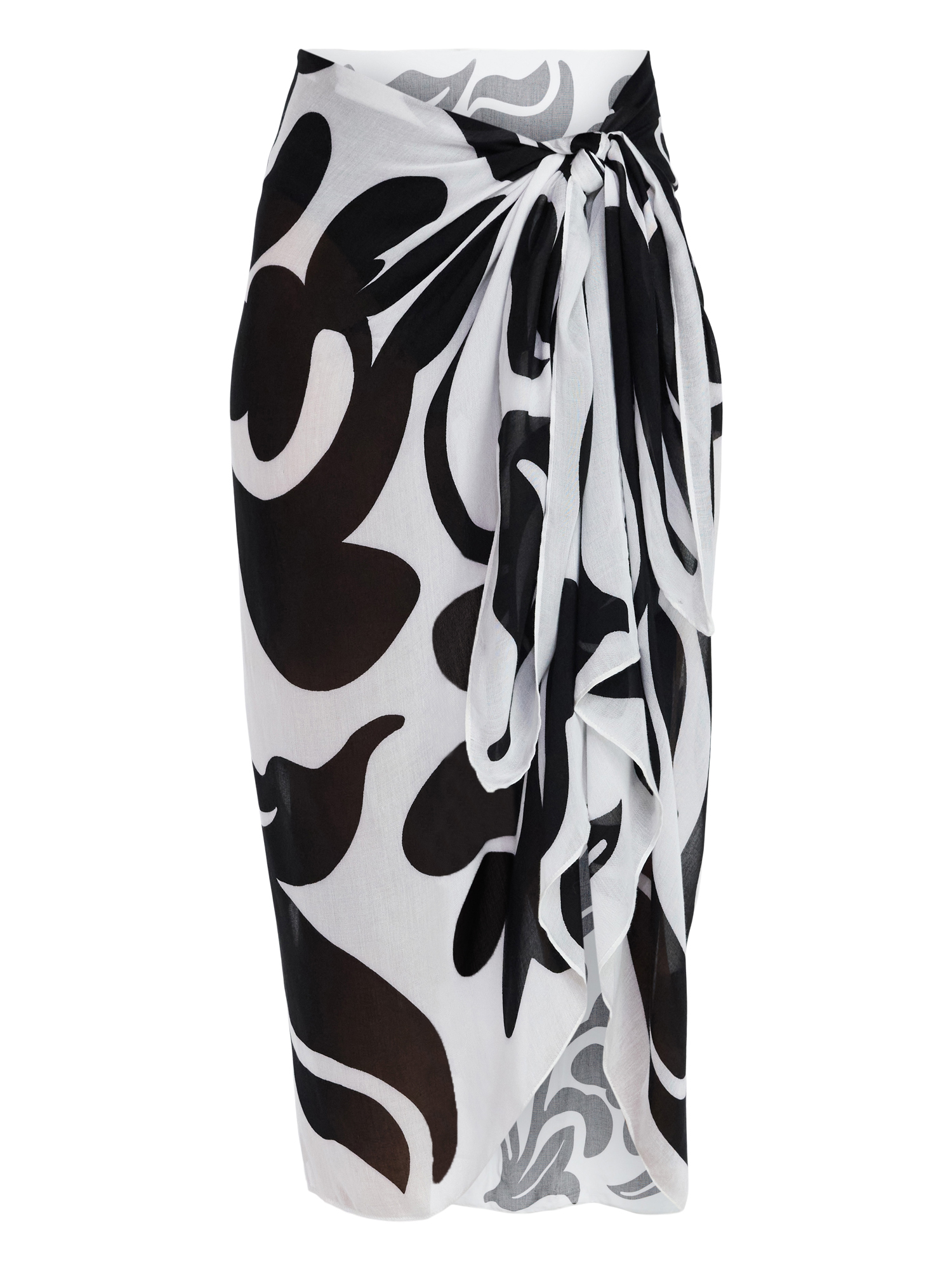 Time and Tru Women's Printed Pareo, One Size, Abstract Floral Winter White