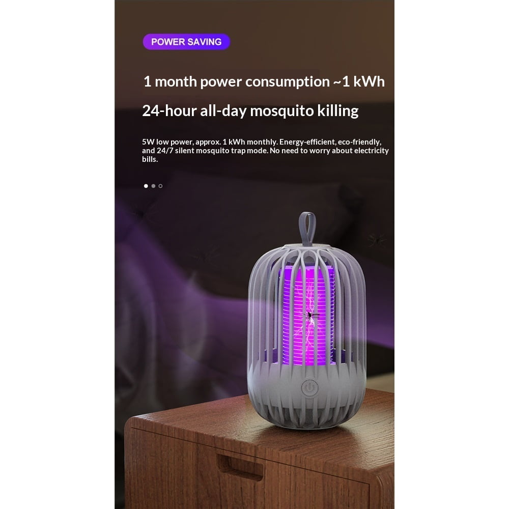 2 in 1 Bug Zapper Indoor Electronic Mosquito Zapper USB Rechargeable Mosquito Trap, Outdoor Fruit Flies Killer Indoor LED Lantern, Gray
