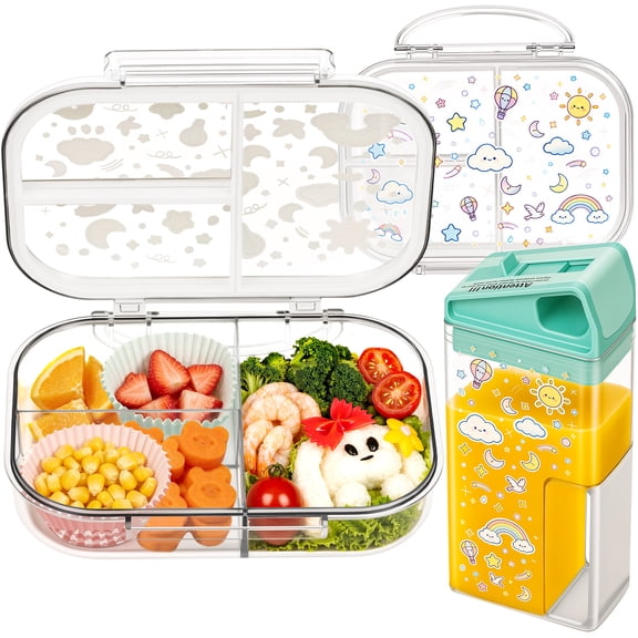 Mosville Kids Bento Lunch Box with Water Bottle Set, Tritan 3 Compartment Leakproof Lunch Kit