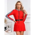 thumbnail image 3 of Haitryli Women Long Sleeved Checkerboard Racer Dress Pleated Skirt Race Car Driver Xmas Halloween Red M, 3 of 7