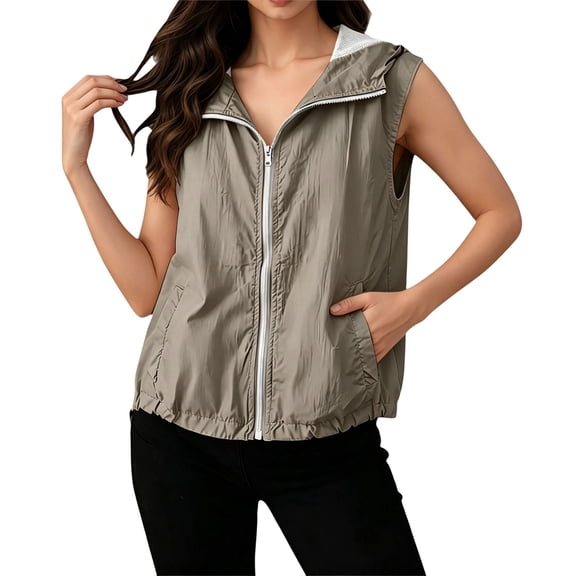FUZHIQ Women's Zip Up Vest with Pocekts Lightweight Softshell Sleeveless Jacket Hiking Travel Golf Running Vests for Women,L