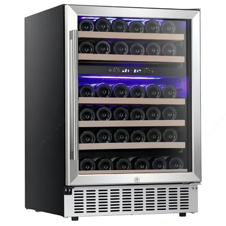 Auseo 24 inch Dual Zone Wine Cooler Refrigerator, 46 Bottle 156 Can Built-In Wine Fridge with Touch Control & Safety Lock，for Home or Office