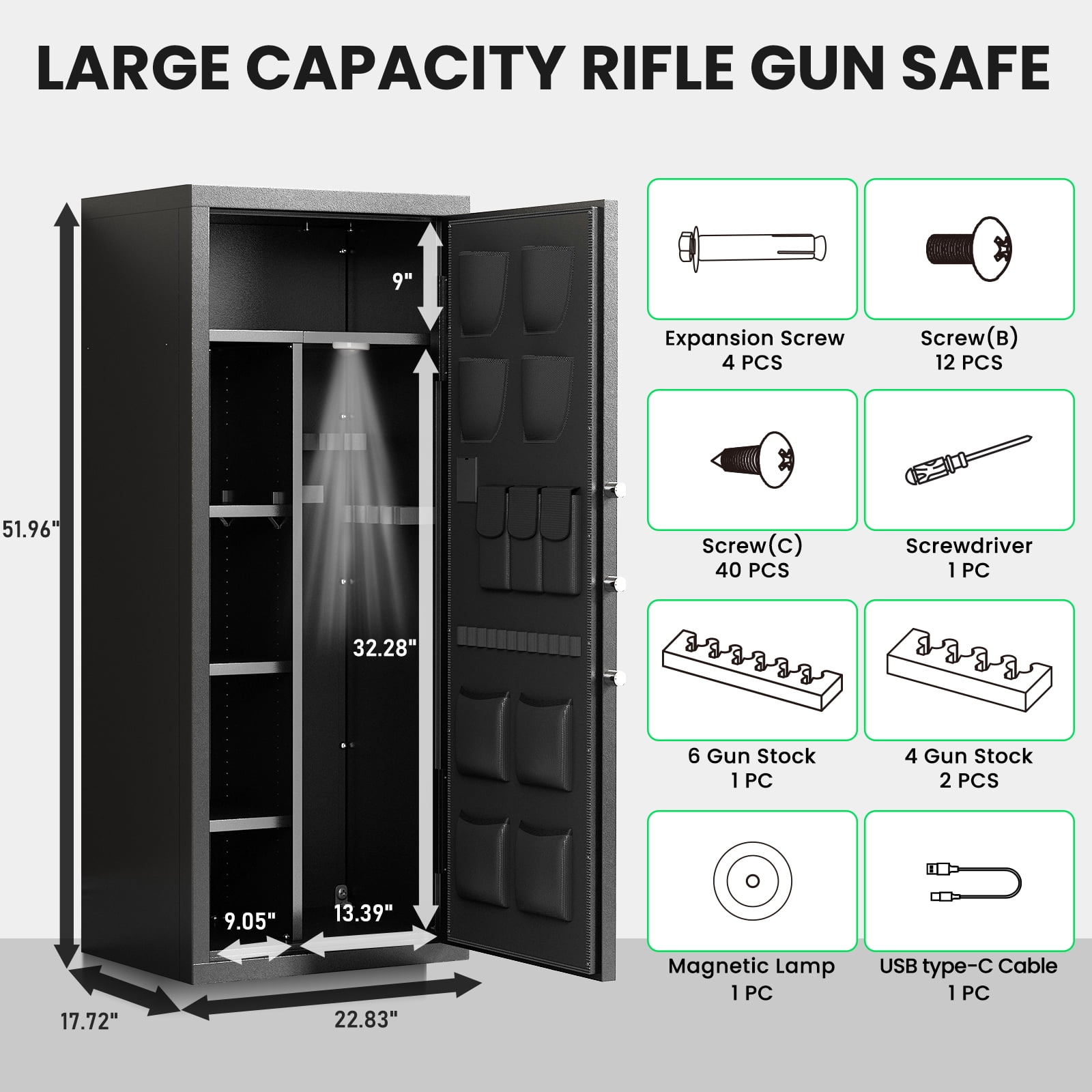 12-18 Gun Safe, Biometric Fingerprint Gun Safes With Induction Light, Large Gun Cabinet With Adjustable Shelves & Handgun Pockets, for Secure Home Storage