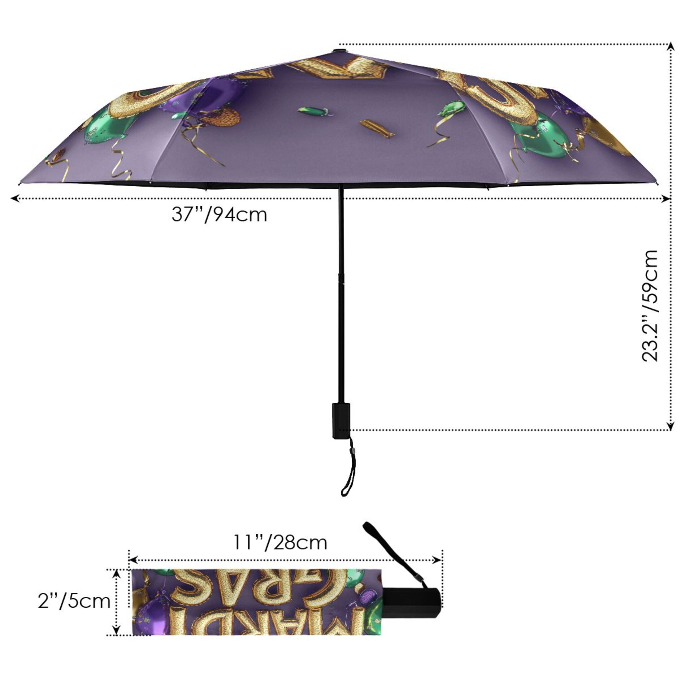 Mardi-gras Colored Balloons All Weather Umbrella Triple Folding Parasol 6 Ribs UV Protection Portable