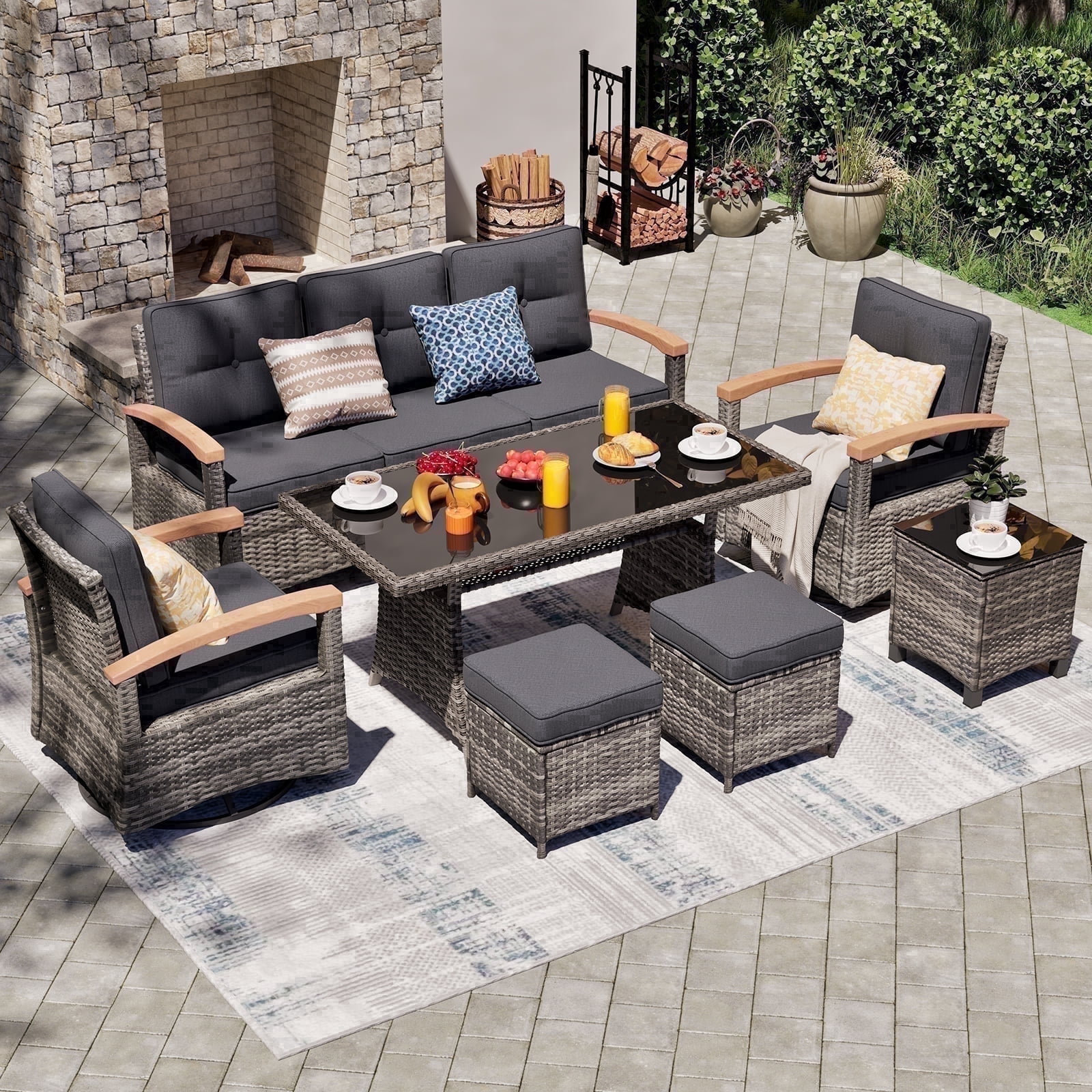 MEISSALIVVE 7 Pieces Patio Furniture Set with Dining Table