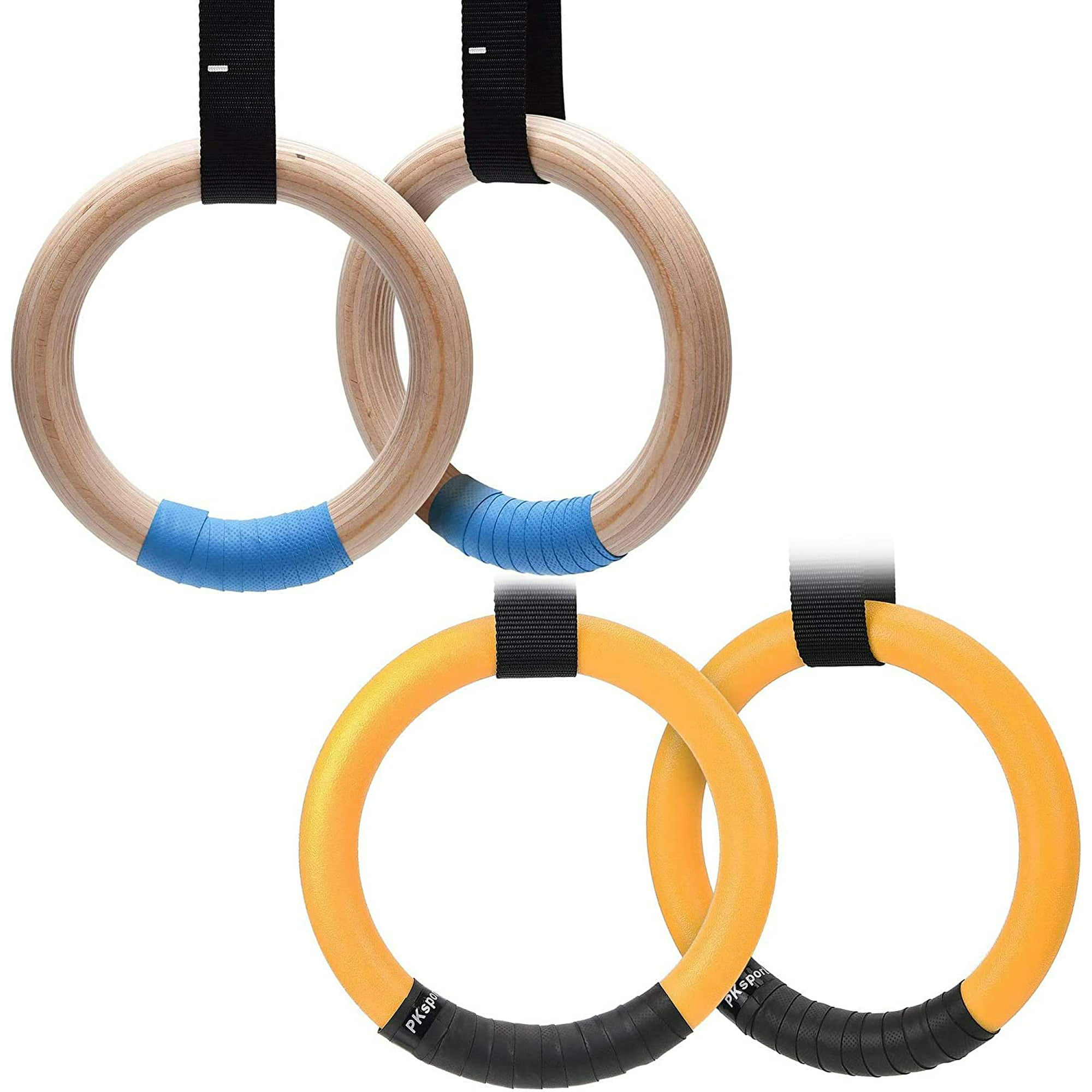 PACEARTH A Pair of Wood Gymnastics Rings + A Pair of Gymnastic Rings (Yellow) | Walmart Canada