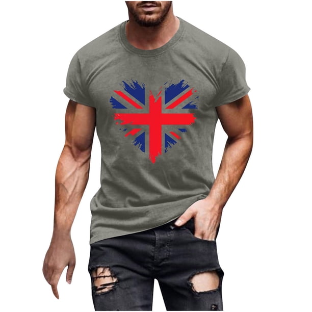 Mens Casual Manga Corta Botón Abajo Camisetas Estados Unidos Bandera Impresión Cuello Redondo Suéter Camiseta, Poliéster Casual Uso Diario para Hombres