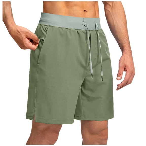 Men's Solid Color Casual Drawstring Elastic Waist Shorts with Zipper Pockets, Soft Polyester Blend for Daily Wear
