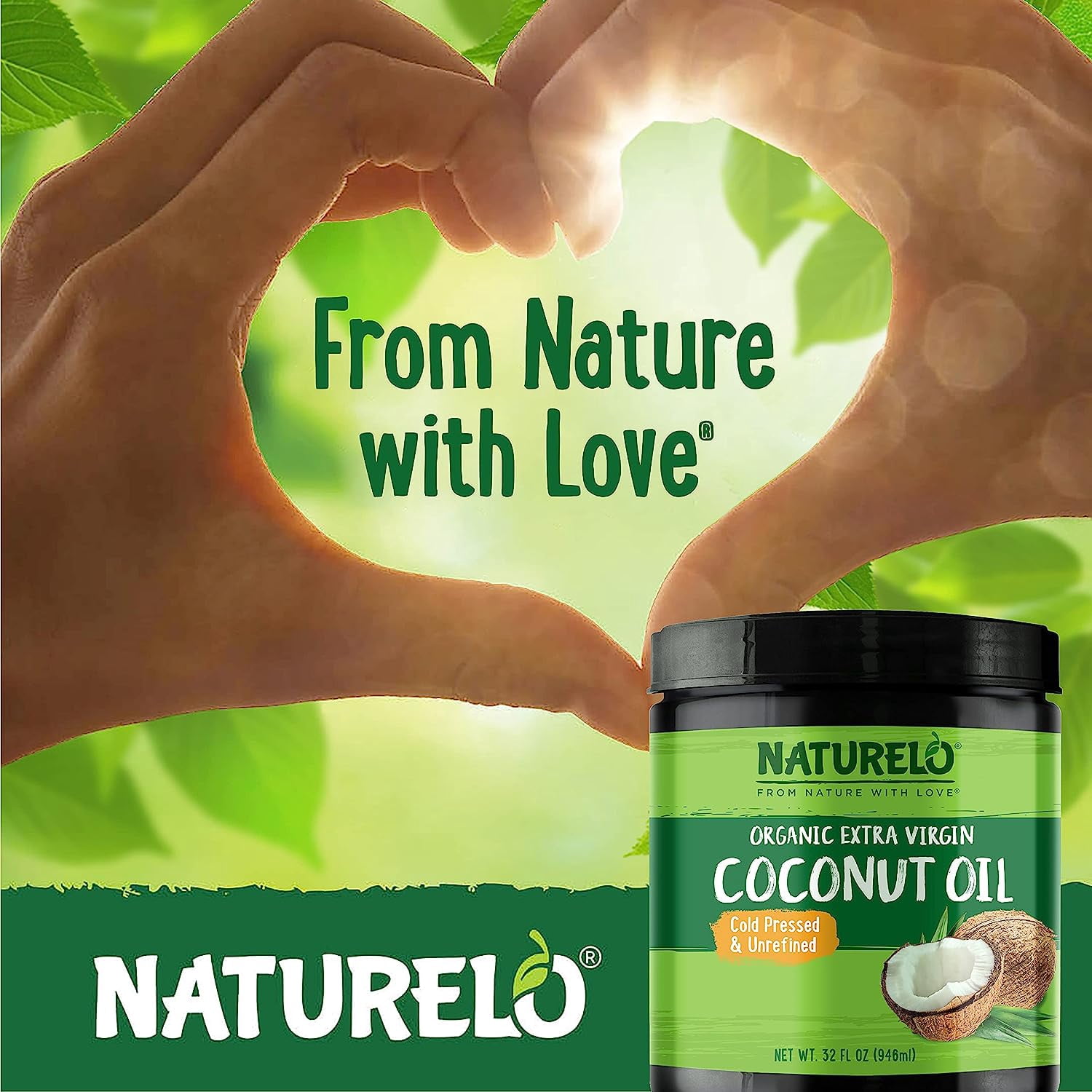 NATURELO, Coconut Oil, 32 oz, Organic Extra Virgin Multi-Purpose