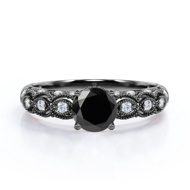 JeenMata Anillo de Compromiso con Filigrana Art Déco Milgrain de