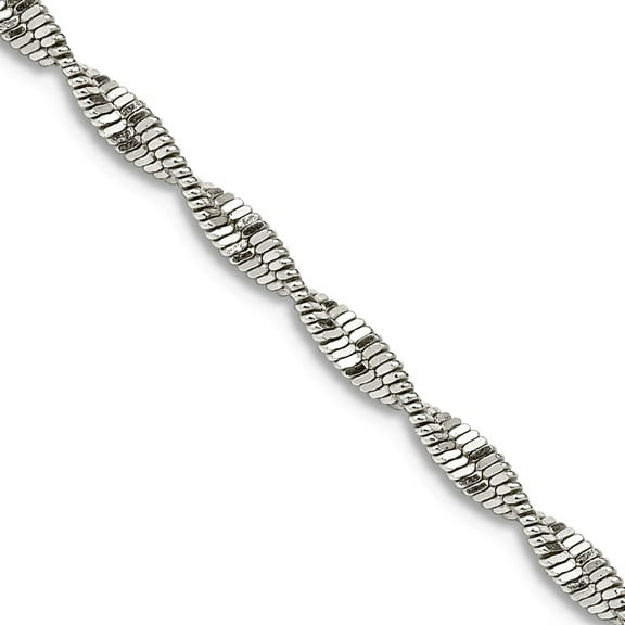 925 Sterling Silver Polished 2mm Twisted Herringbone Chain 18 Inch Lobster Claw Chain Necklace for Women and Men