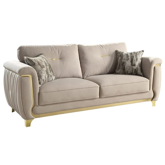Leena Contemporary Style Upholstery Sofa Made with Wood in Gold accent & Beige