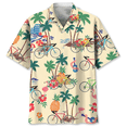 thumbnail image 3 of Camisa con estampado 3D de ciclismo tropical colorido para hombres, camisas hawaianas de manga corta con gráficos de bicicleta, blusa de solapa suelta de calle, 3 of 4