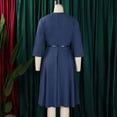 thumbnail image 6 of AURA Plus Size V Neck A Line Midi Dress High Waist Pleated 3 4 Sleeve Belted Elegant Fall Winter Work Dress, 6 of 10