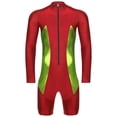 thumbnail image 3 of iiniim Men's Color Block Long Sleeve Surfing Swimsuit Zipper Bathing Suit Sun Protection Rash Guard Red S, 3 of 5