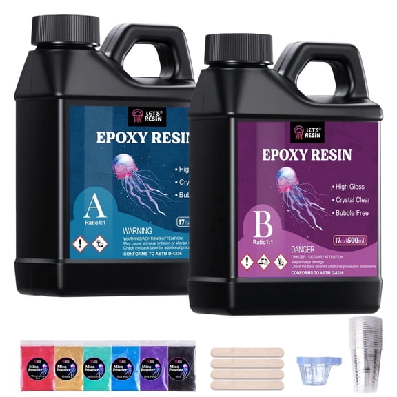 LET'S RESIN 34oz Epoxy Resin Kit, Crystal Clear, Bubble Free, Craft Resin for Jewelry, Coasters, Molds, Casting Art - Non Yellowing, 1:1 Mix Ratio