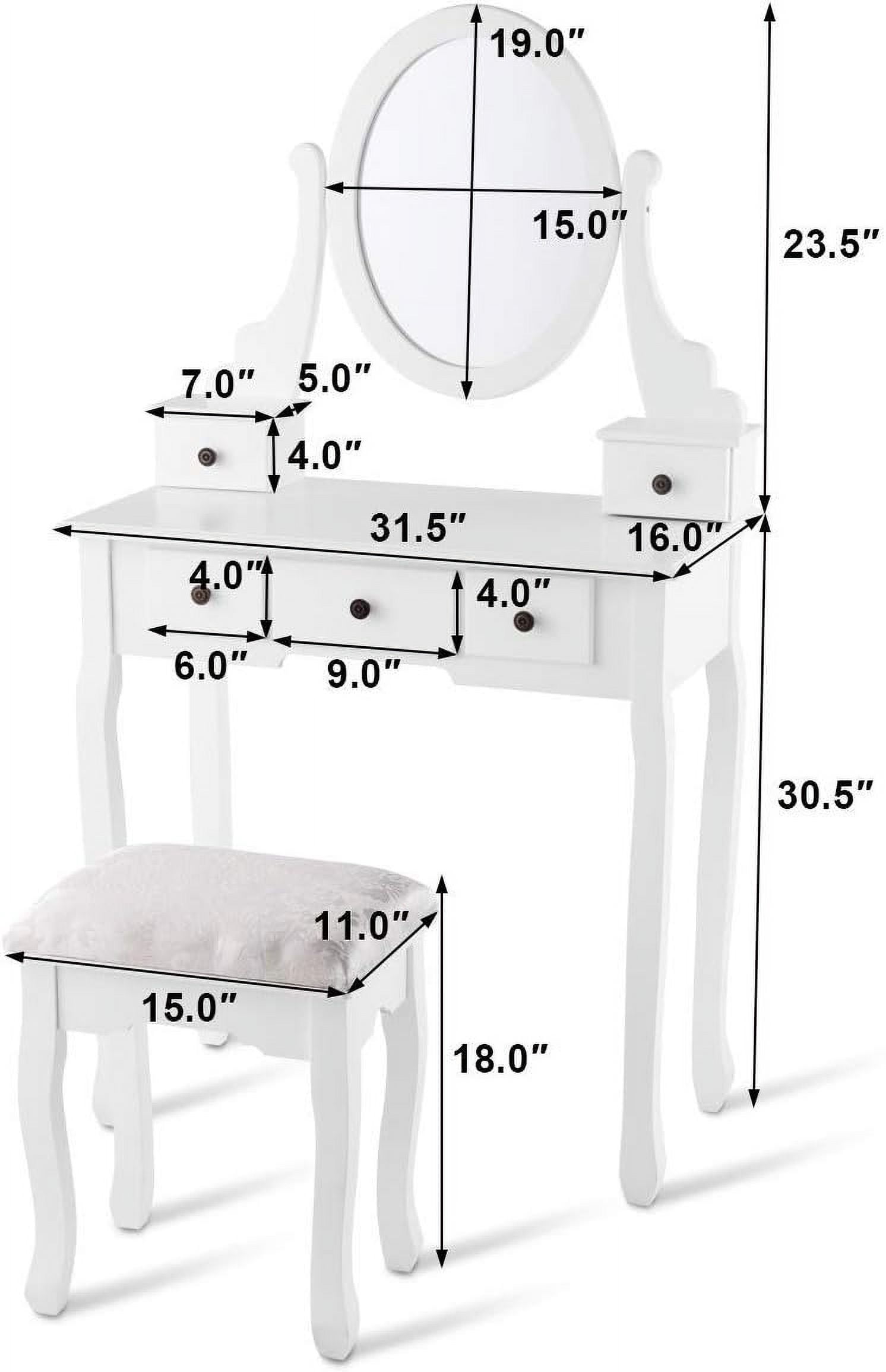 Gymax Vanity Dressing Desk Makeup Table Stool W/ 5 Storage Drawers White