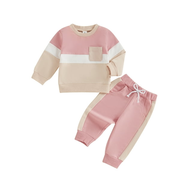 xiaxaixu Toddler Boy Girl Fall Clothes Contrast Color Long Sleeve Sweatshirt Tops and Pants Set 2Pcs Outfits