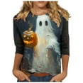 thumbnail image 2 of VKOYWKM 3/4 Length Sleeve Women Tops Cute Ghost Pumpkin Graphic Tees Fall Crew Neck Loose Spooky T Shirts Halloween Costume, 2 of 5