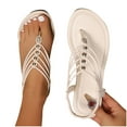 thumbnail image 4 of Women's Sandals Flat Heel Open Toe Elastic Straps Slip-on Round Toe Slippers Flip Flops Casual Summer Beach Outdoor Footwear Dressy Sandals 8.5, 4 of 5