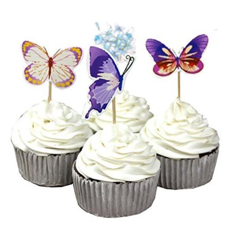 Garden Butterfly Flowers Cupcake Toppers Picks Girls Assorted