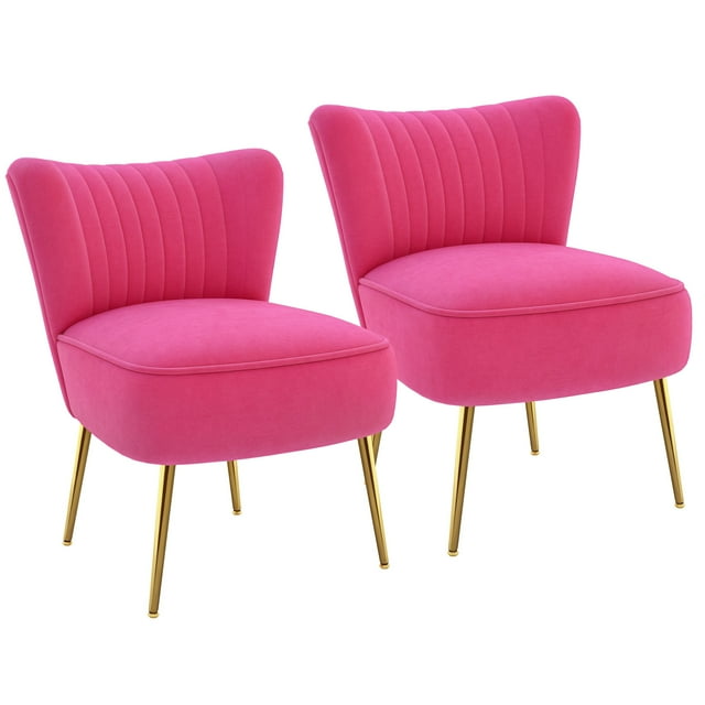 HOMCOM Chaises d'Appoint Sans Accoudoirs Lot de 2 avec Pieds Dorés Dossier Capitonné pour Chambre