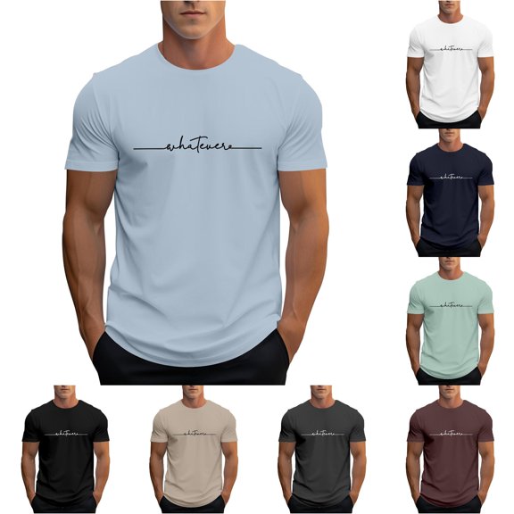 XIYON Father's Day T Shirts for Men Short Sleeve Round Neck Letter Print Summer Breathable Fashion Tee Top For Casual Daily Wear And Outdoor Activities,Light Blue,XL