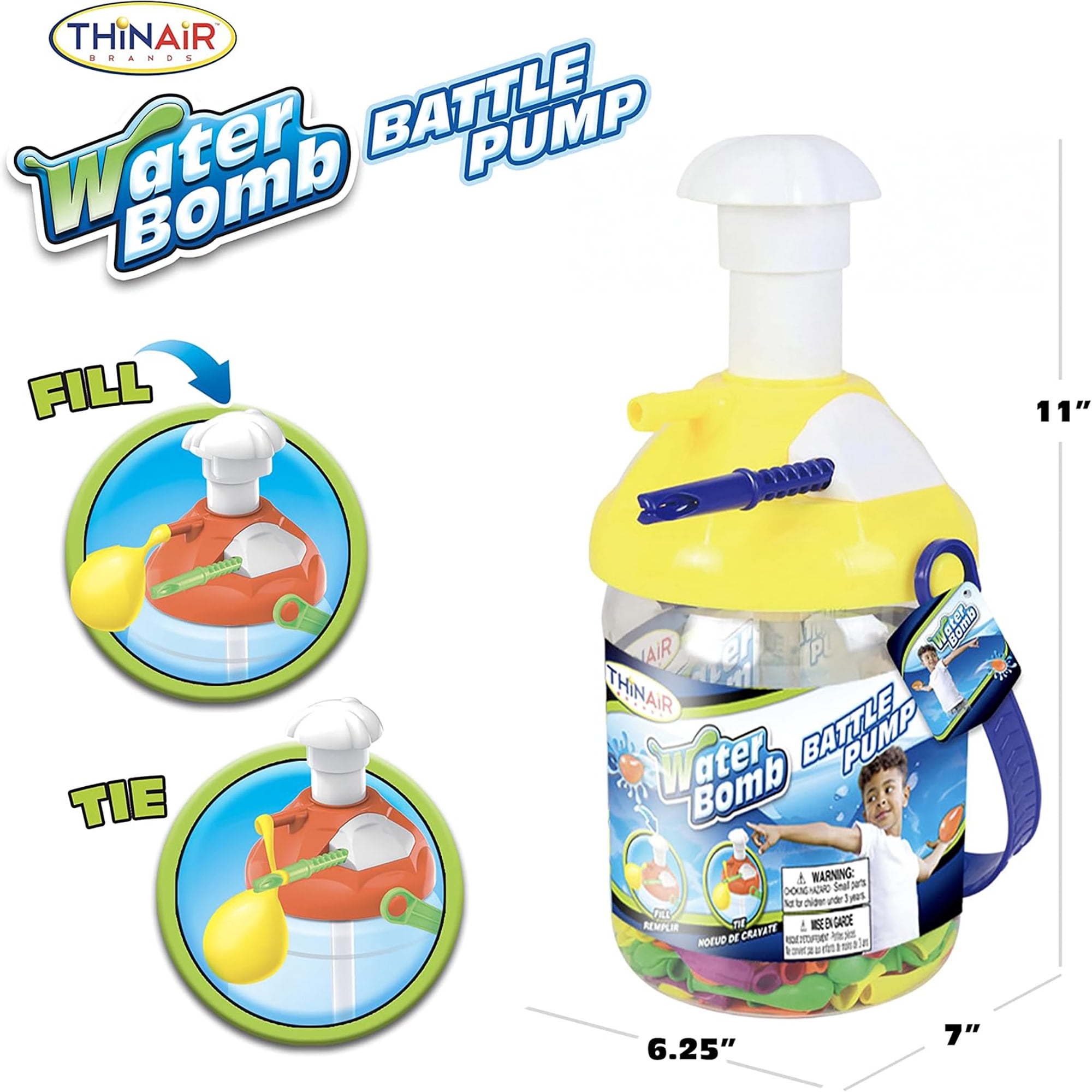 Scooba Duck: Water Bomb Battle Pump - 300 Balloons & Inflator, Tying Tool, Assorted Portable Container Lid Color - Yellow-Green-Orange-Blue, Kids 3+